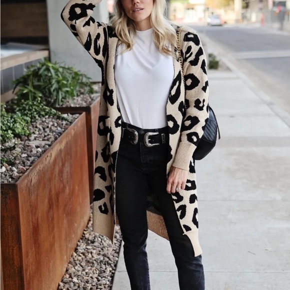 Boho leopard print open front cardigan - Picture 3 of 8